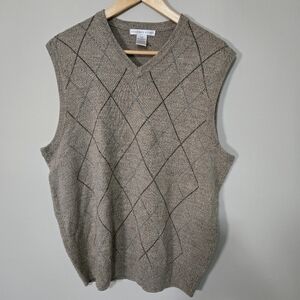 GEOFFREY BEENE mens Large sweater vest beige, Brown  💯 acrylic